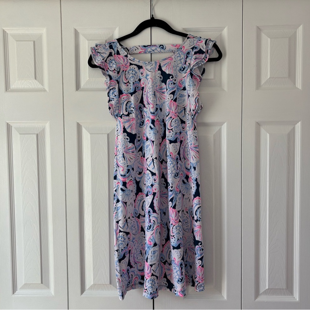 Lilly Pulitzer Navy, Pink & White Paisley Flutter Sleeve Dress